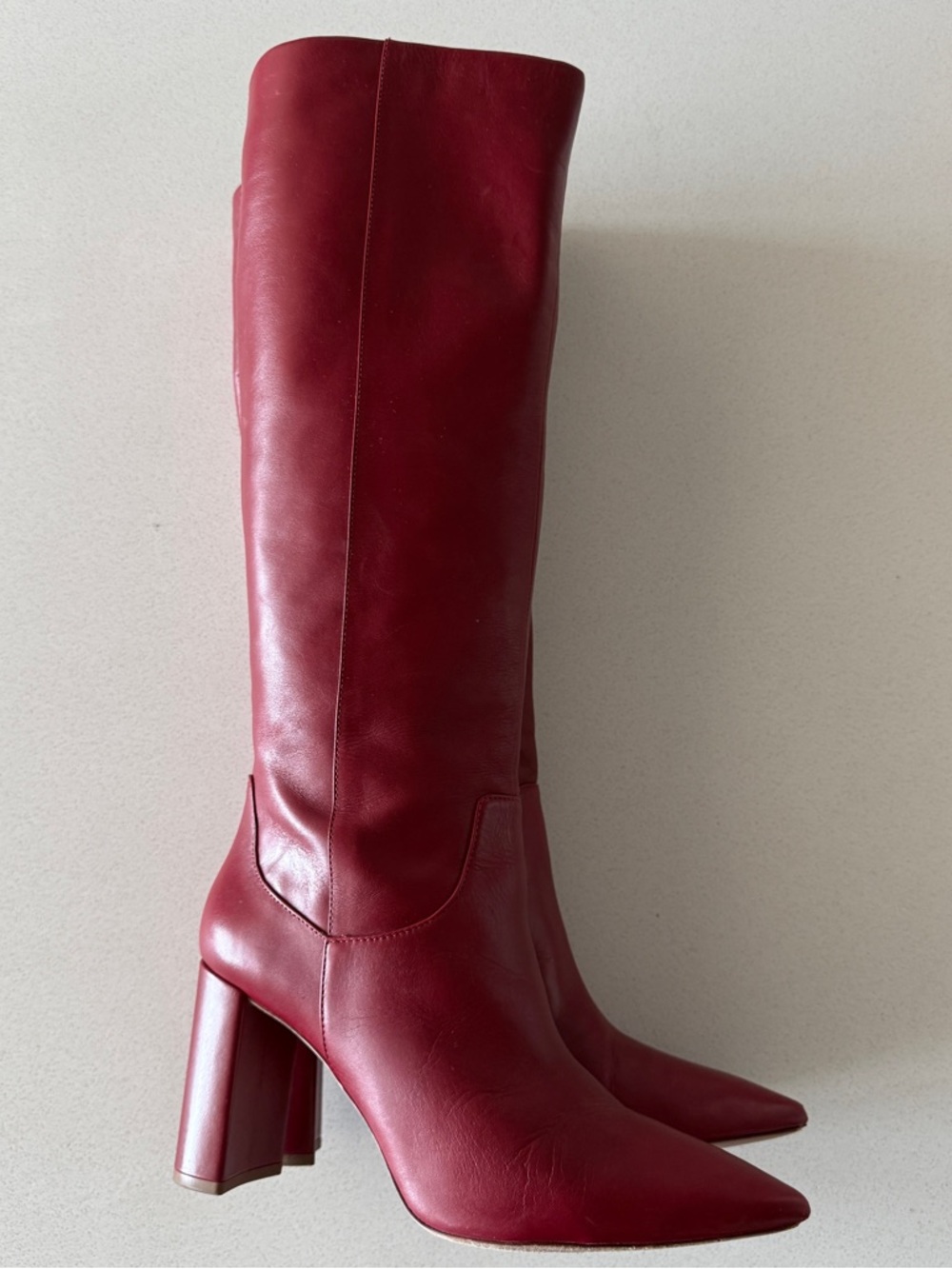 ANTONIO MELANI Red Leather Knee-High Block Heel Boots